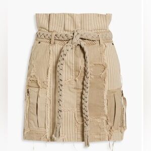 SER.O.YA Beige Striped Patched and Distressed Skirt